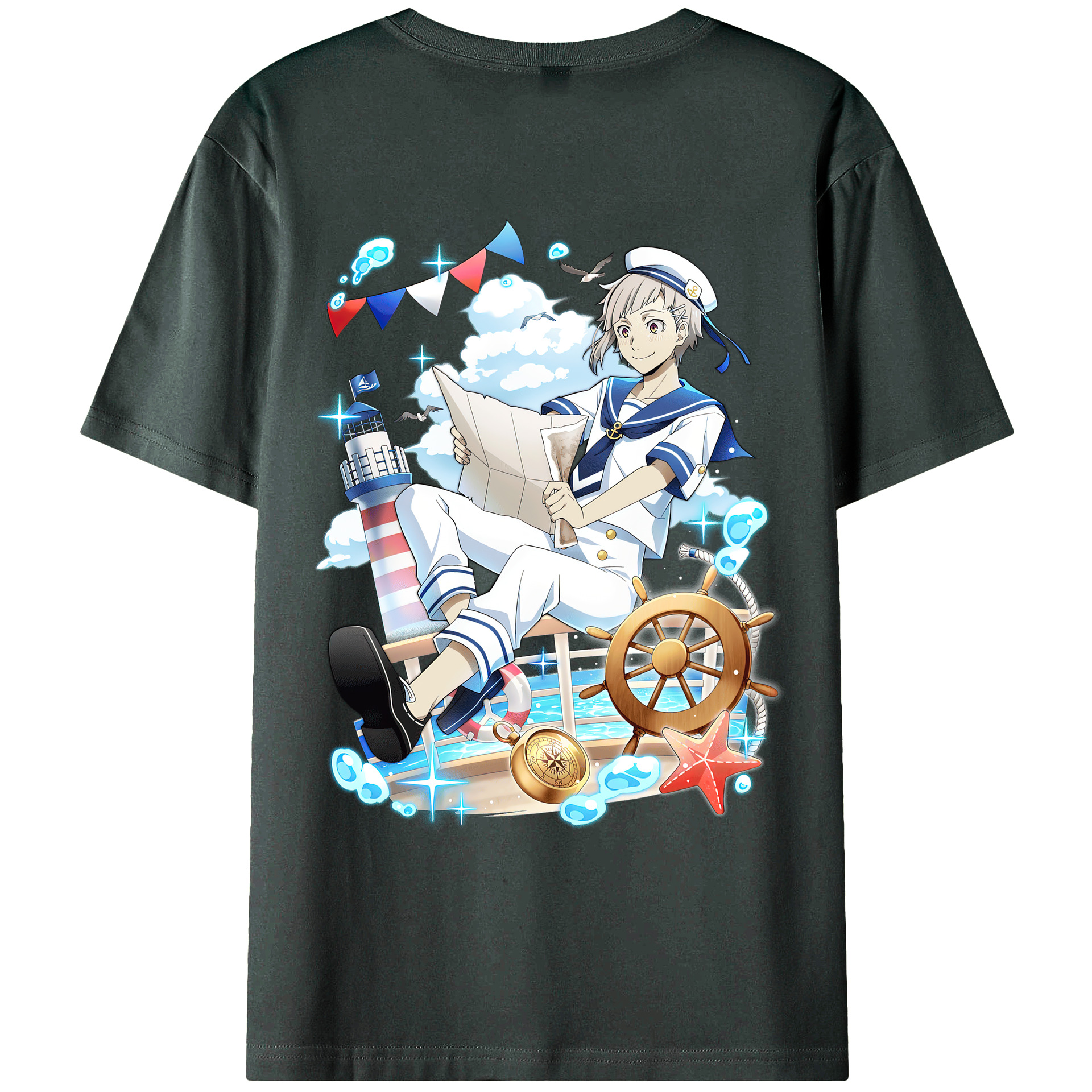 （画像用） 文豪ストレイドッグス Bungo Stray Dogs 綿100％ メンズ半袖Tシャツ（バックプリント） 通気性